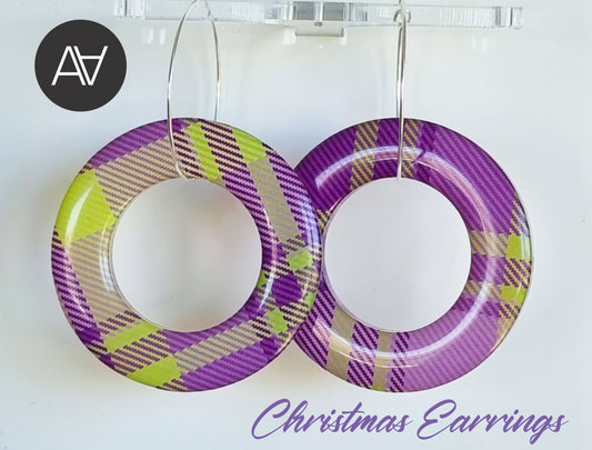 Christmas Acrylic Glass Earrings / Circle Style Earrings /  Purple Earrings