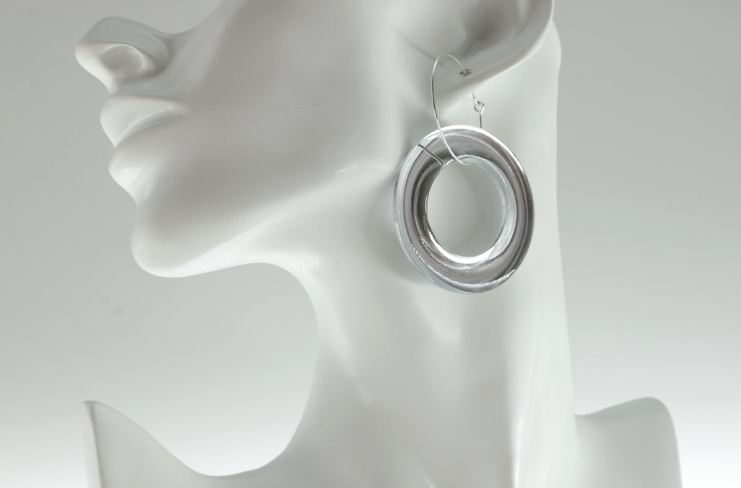 Mirror Glass Earrings / Circle Style Earrings / Silver Earrings