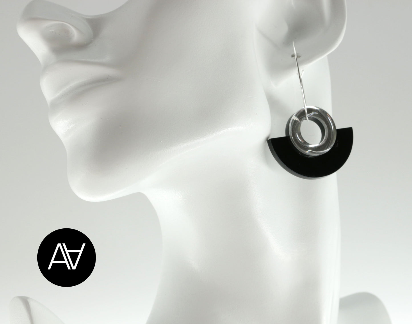 Mirror Glass Earrings / Elegant Style Earrings / Silver and Black Earrings