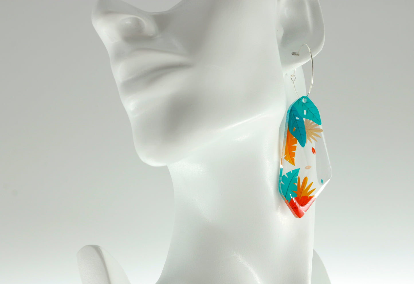 Acrylic Glass Earrings / Floral Print Style Earrings / Colorful Earrings