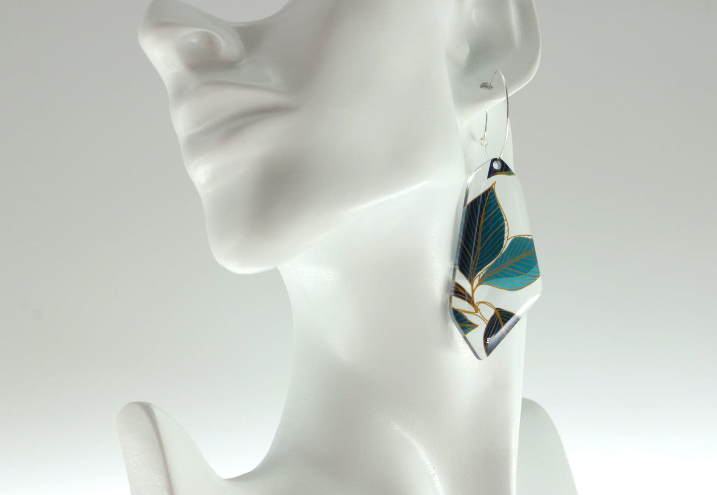 Acrylic Glass Earrings / Floral Print Style Earrings / Blue Earrings