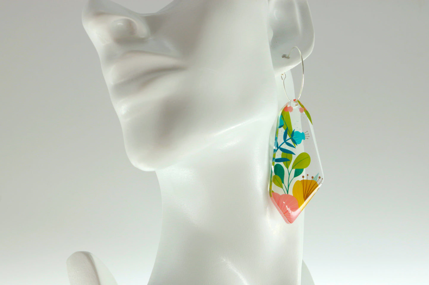 Acrylic Glass Earrings / Floral Print Style Earrings / Colorful Earrings