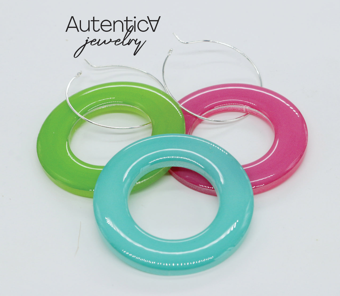 3pcs Acrylic Glass Earrings / Circle Style Earrings / Pink Green Earrings