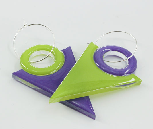 Acrylic Glass Earrings / Purple and Green Earrings / Modern Earrings