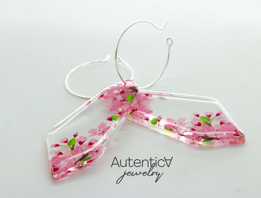 Acrylic Glass Earrings / Cherry Flower Style Earrings / Pink Earrings