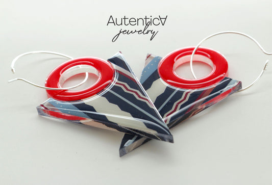 Acrylic Glass Earrings / Modern Style Earrings / Blue and Red Earrings