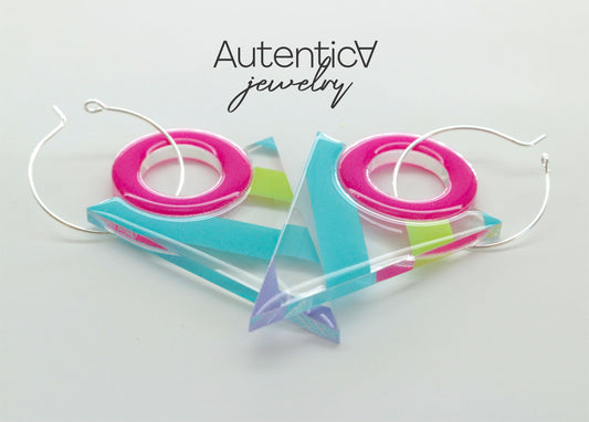 Acrylic Glass Earrings / Retro Print Earrings / Modern Earrings