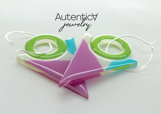 Acrylic Glass Earrings / Retro Print Earrings / Modern Earrings