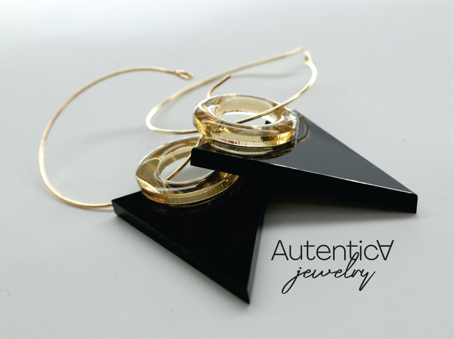 Mirror Glass Earrings / Triangl Style Earrings / Gold Earrings