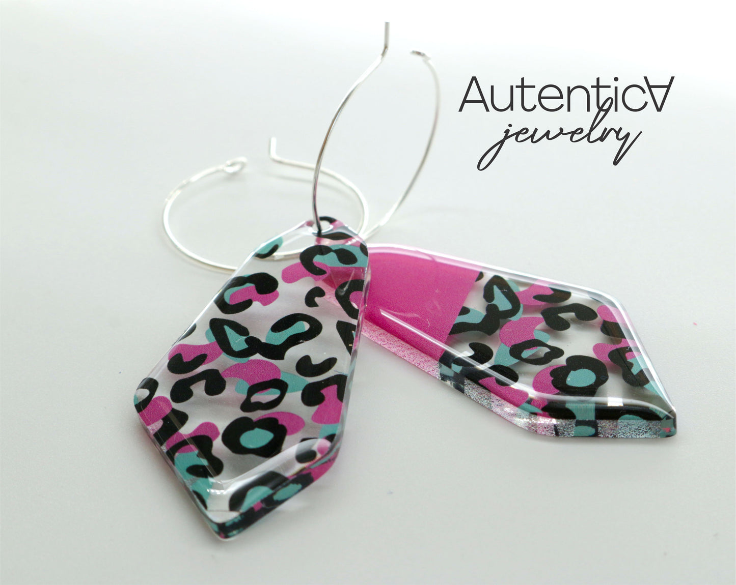Acrylic Glass Earrings / Animal Print Style Earrings / Hoop Earrings