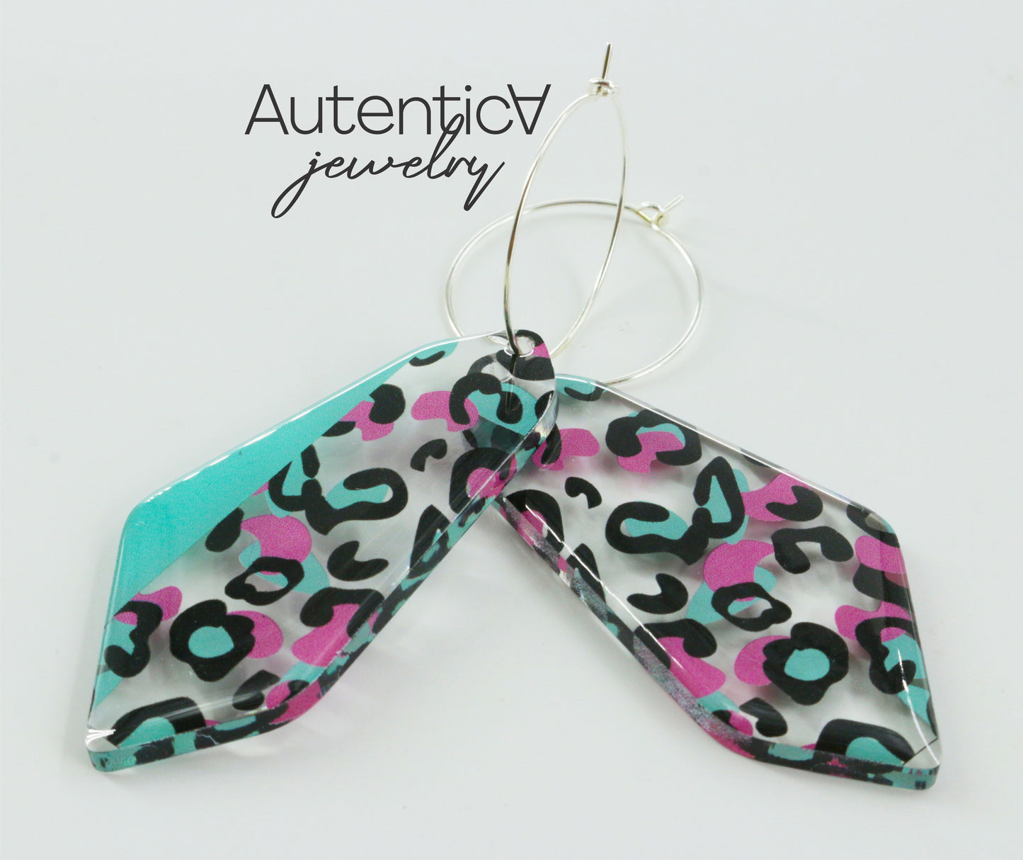 Acrylic Glass Earrings / Animal Print Style Earrings / Blue and Pink Earrings