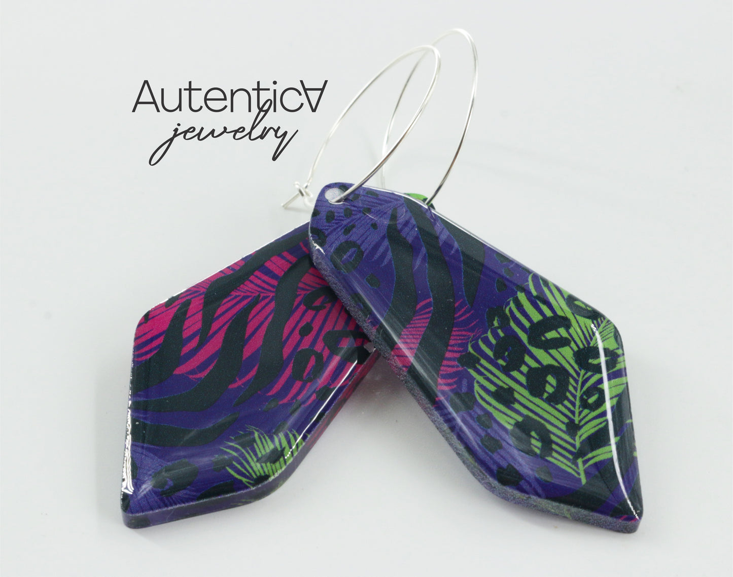 Acrylic Glass Earrings / Animal Print Style Earrings / Purple Earrings