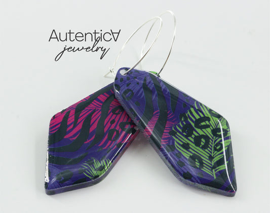 Acrylic Glass Earrings / Animal Print Style Earrings / Purple Earrings