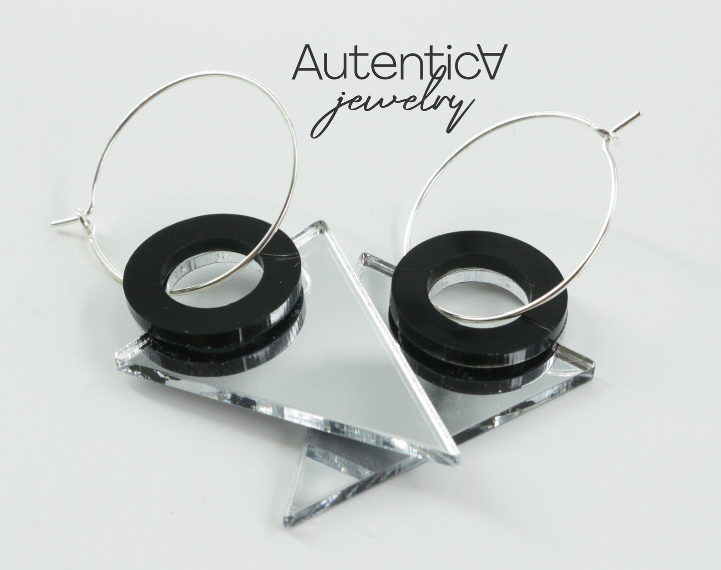 Mirror Glass Earrings / Triangl Style Earrings / Silver Earrings
