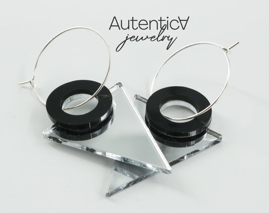 Mirror Glass Earrings / Triangl Style Earrings / Silver Earrings