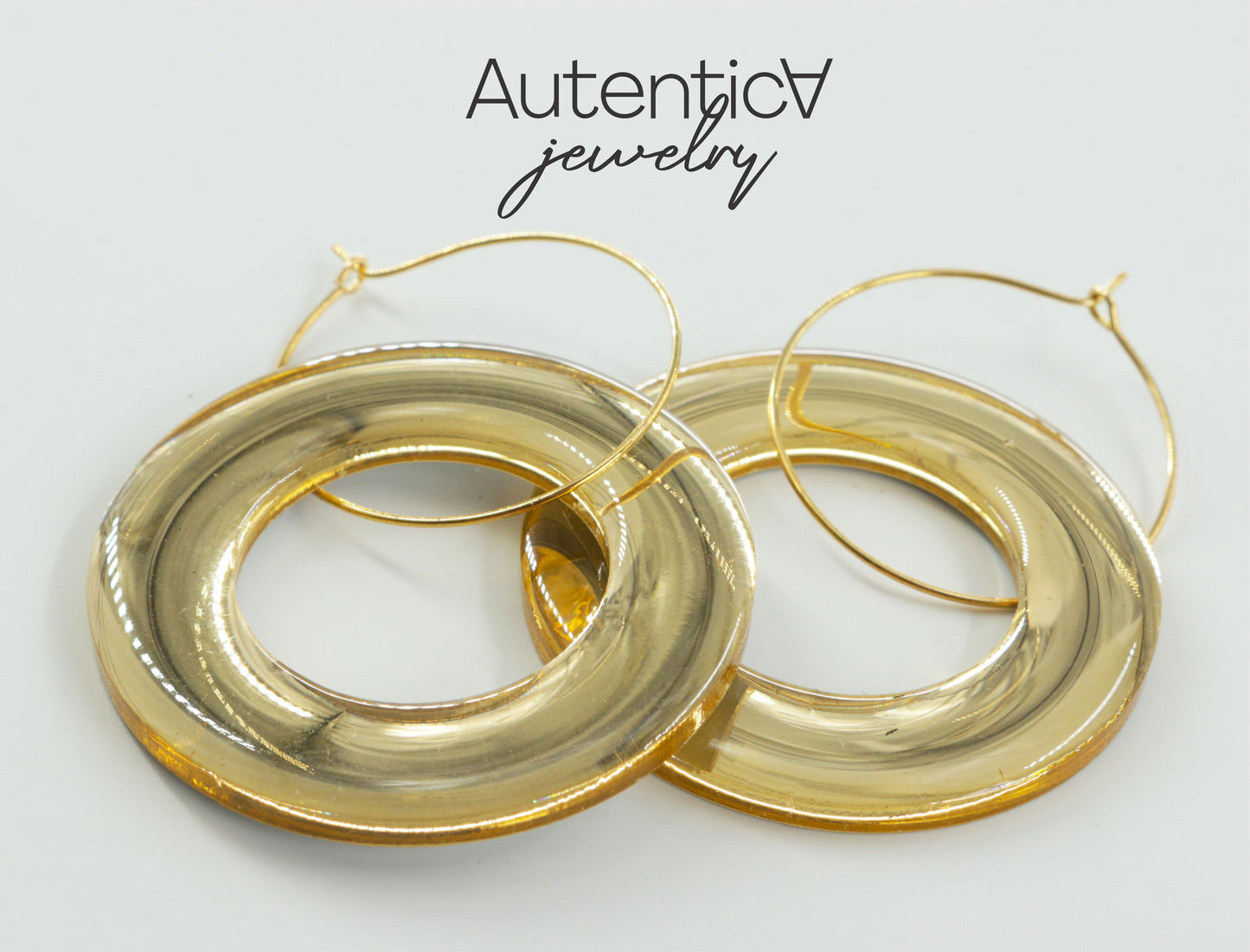 Mirror Glass Earrings / Circle Style Earrings / Gold Color Earrings