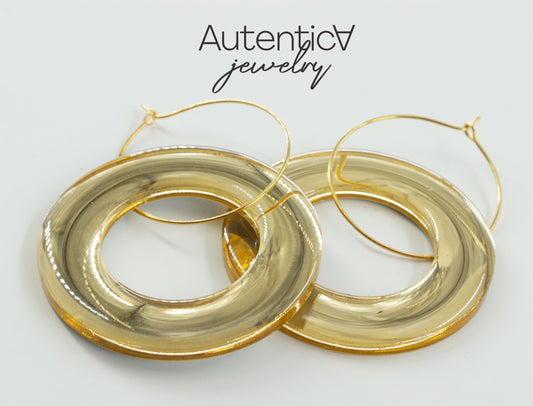 Mirror Glass Earrings / Circle Style Earrings / Gold Color Earrings