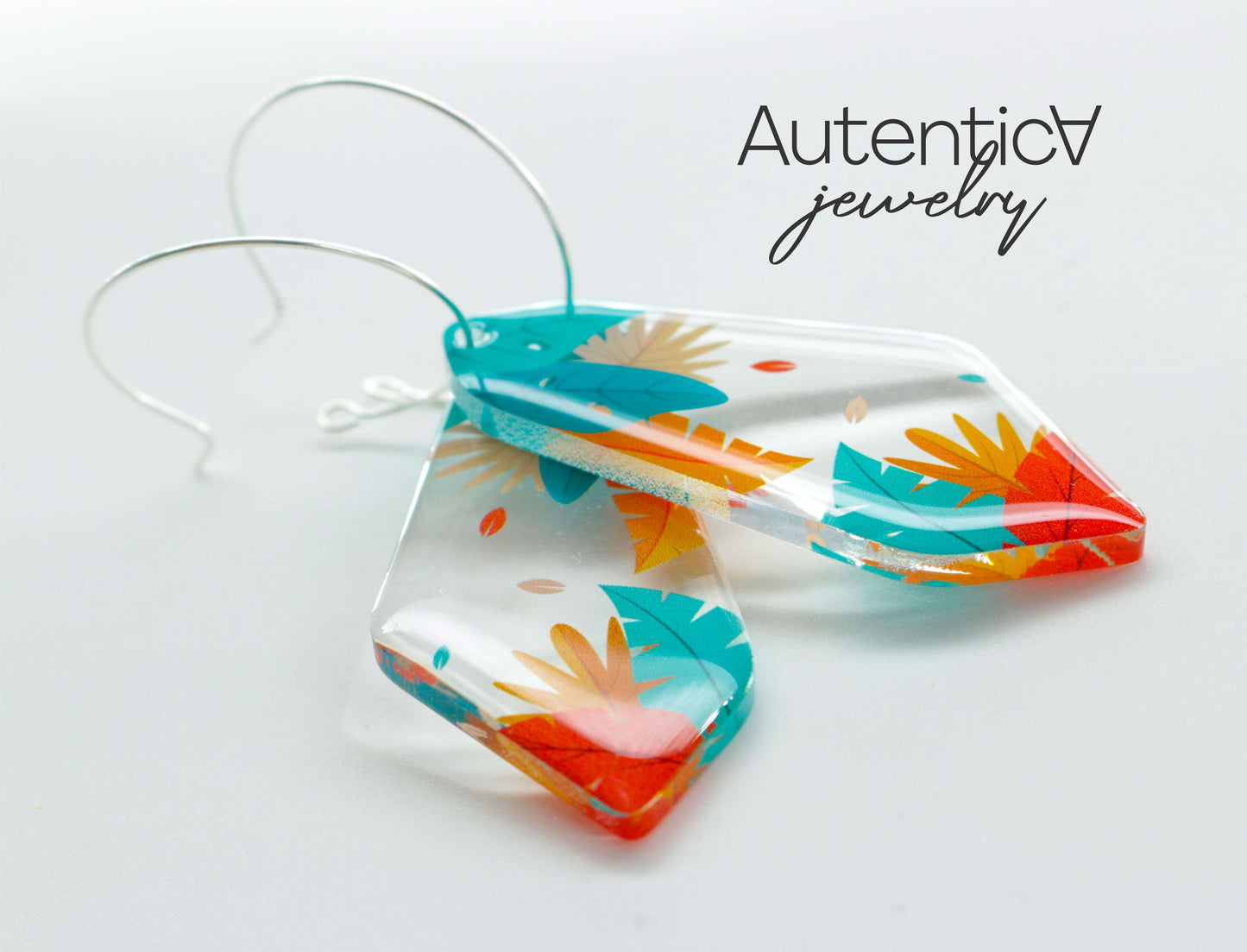 Acrylic Glass Earrings / Floral Print Style Earrings / Colorful Earrings