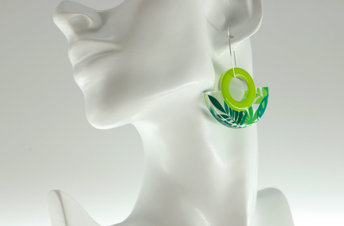 Acrylic Glass Earrings / Floral Print Style Earrings / Green Earrings