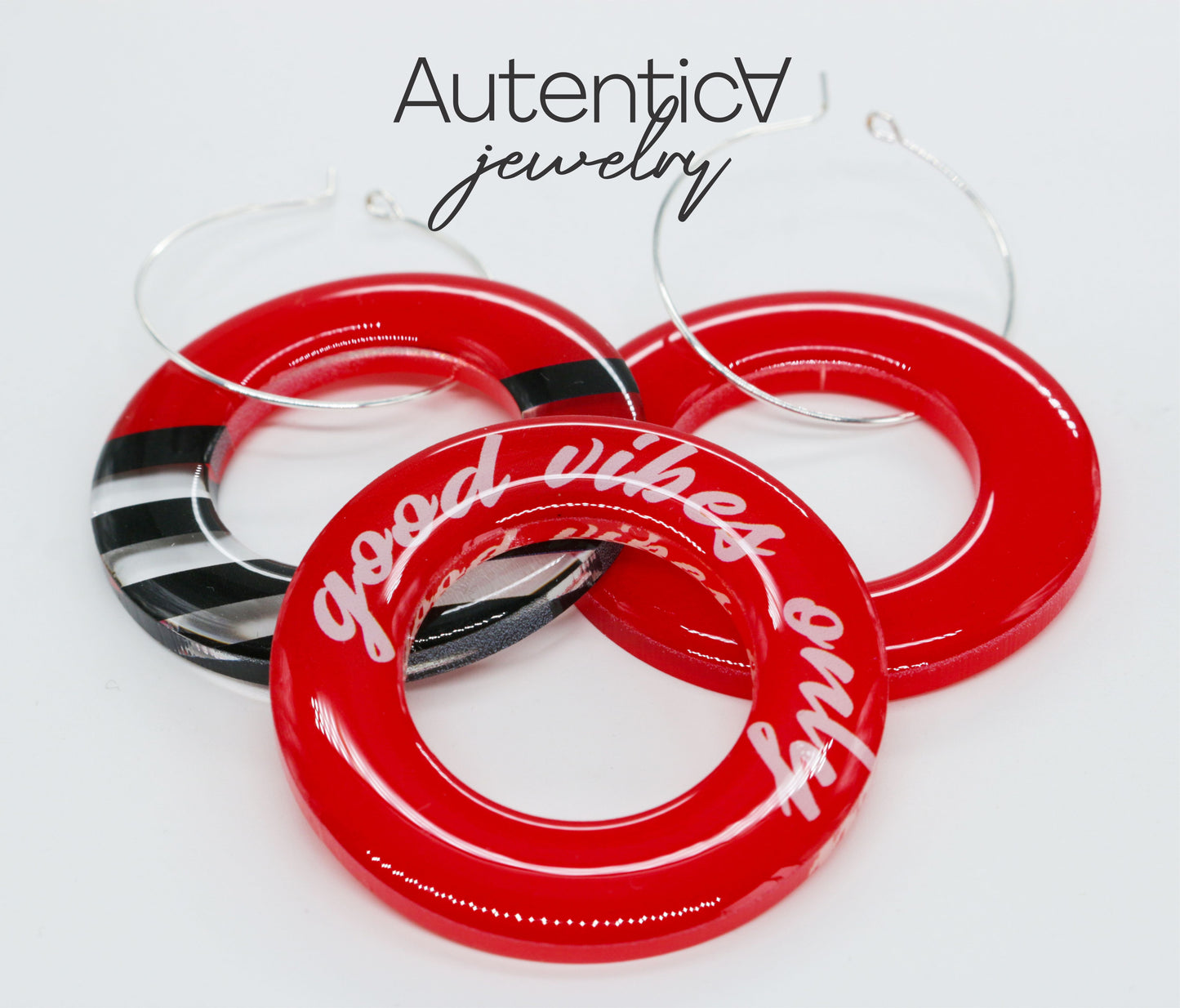 3pcs Acrylic Glass Earrings / Circle Style Earrings /  Red Earrings