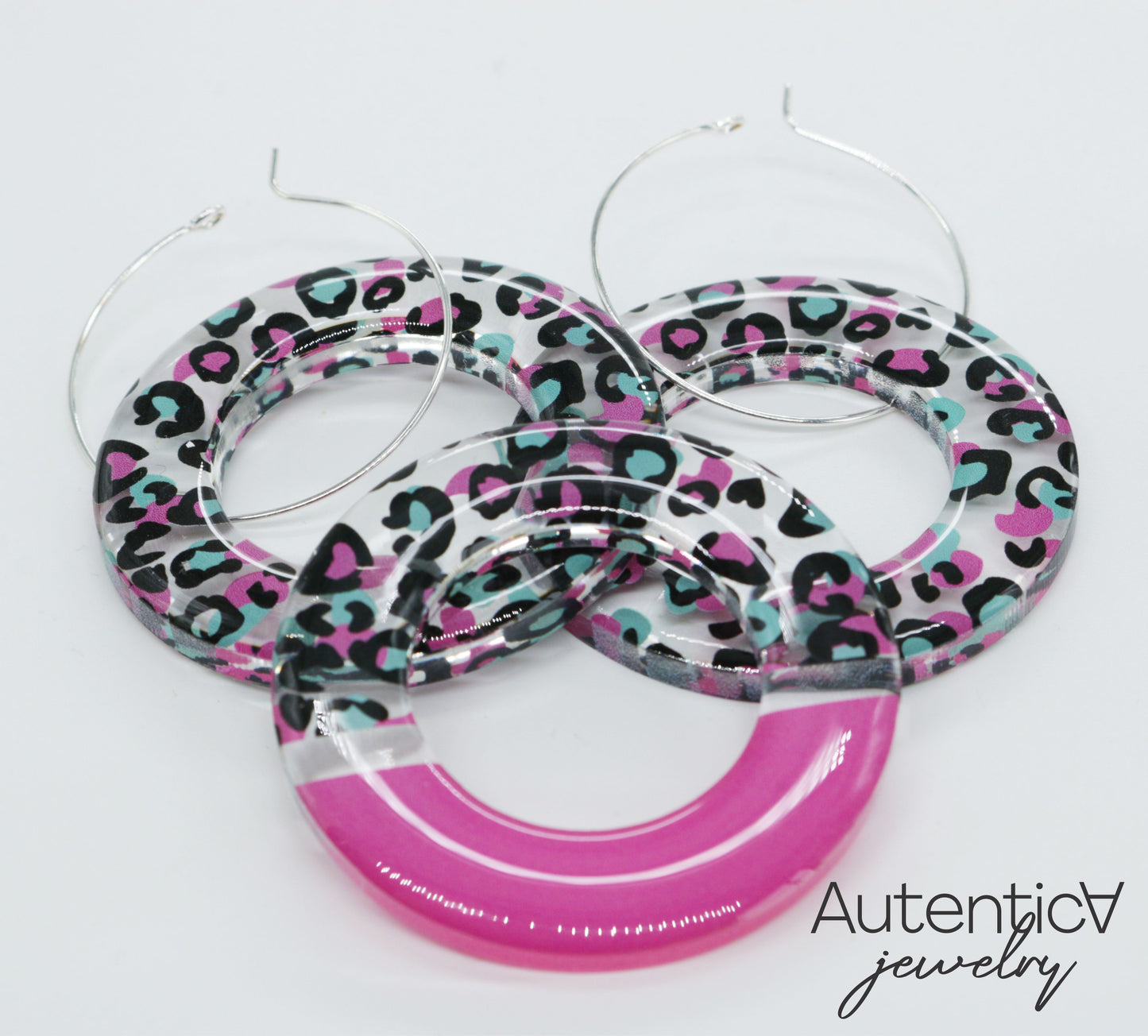 3pcs Acrylic Glass Earrings / Circle Style Earrings / Animal Print Earrings