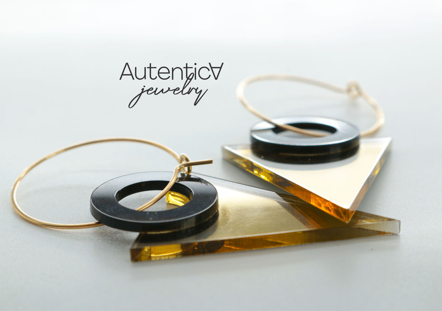 Mirror Glass Earrings / Triangl Style Earrings / Gold Earrings