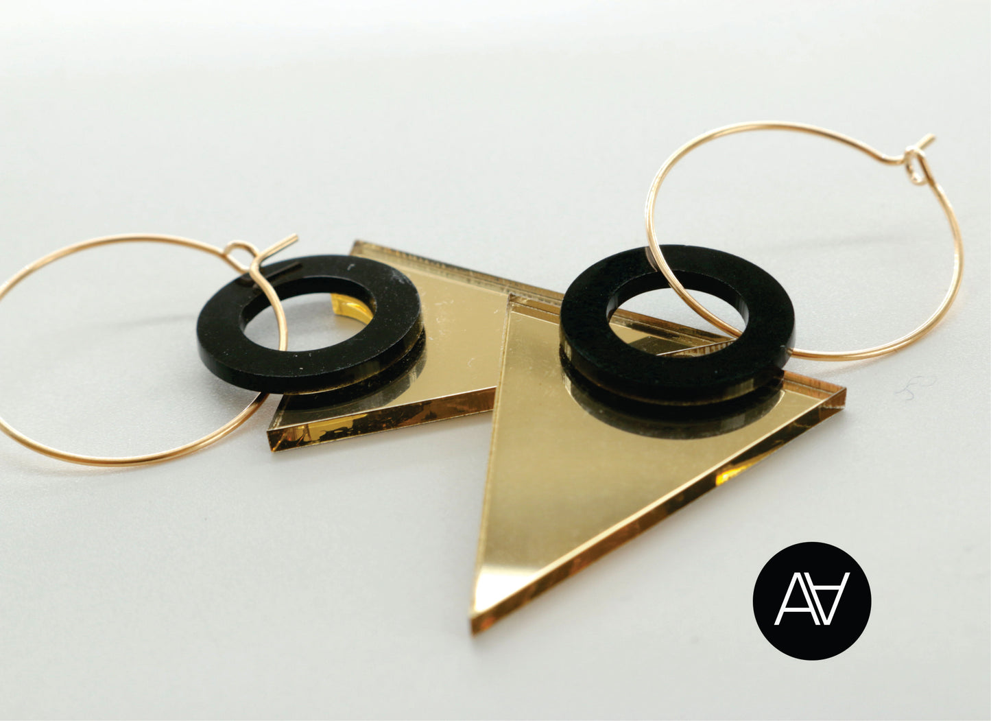 Mirror Glass Earrings / Triangl Style Earrings / Gold Earrings