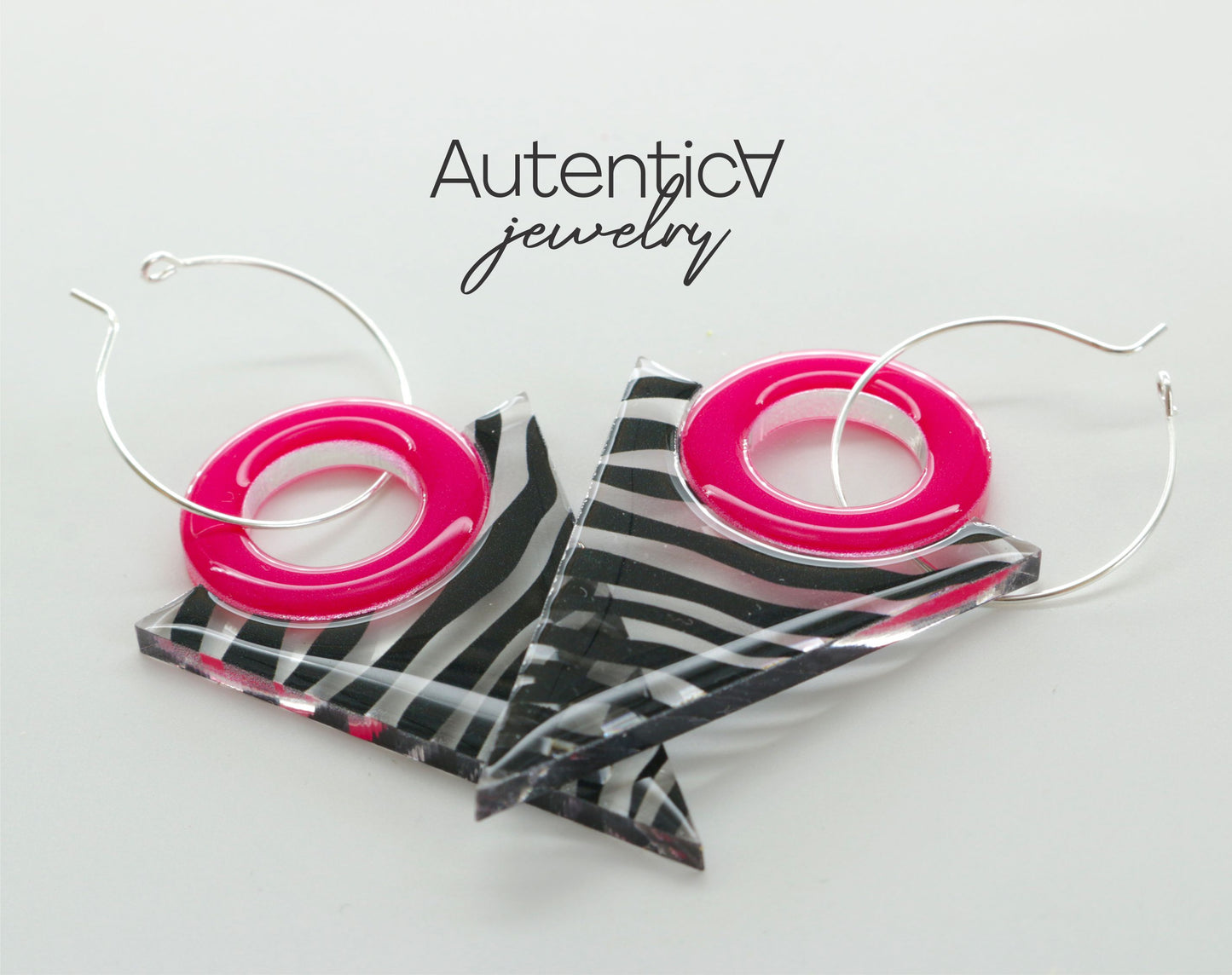 Acrylic Glass Earrings / Animal Print Earrings / Pink and Black Earrings