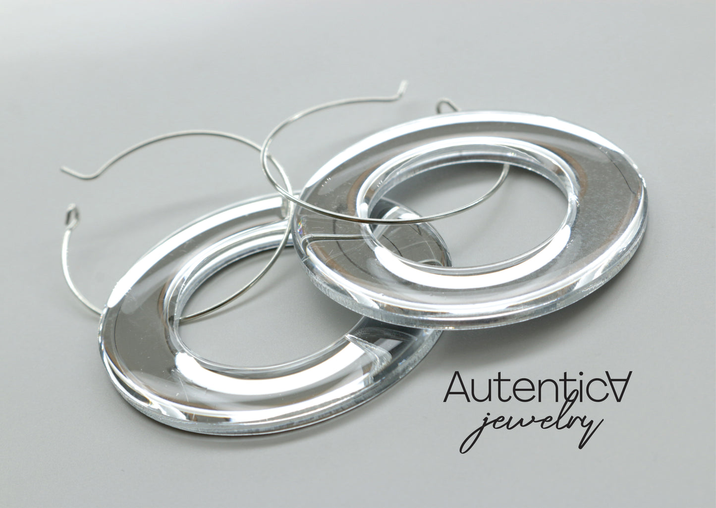 Mirror Glass Earrings / Circle Style Earrings / Silver Earrings