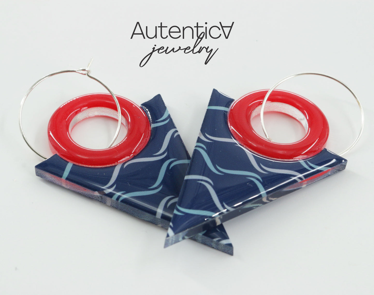 Acrylic Glass Earrings / Modern Style Earrings / Blue and Red Earrings