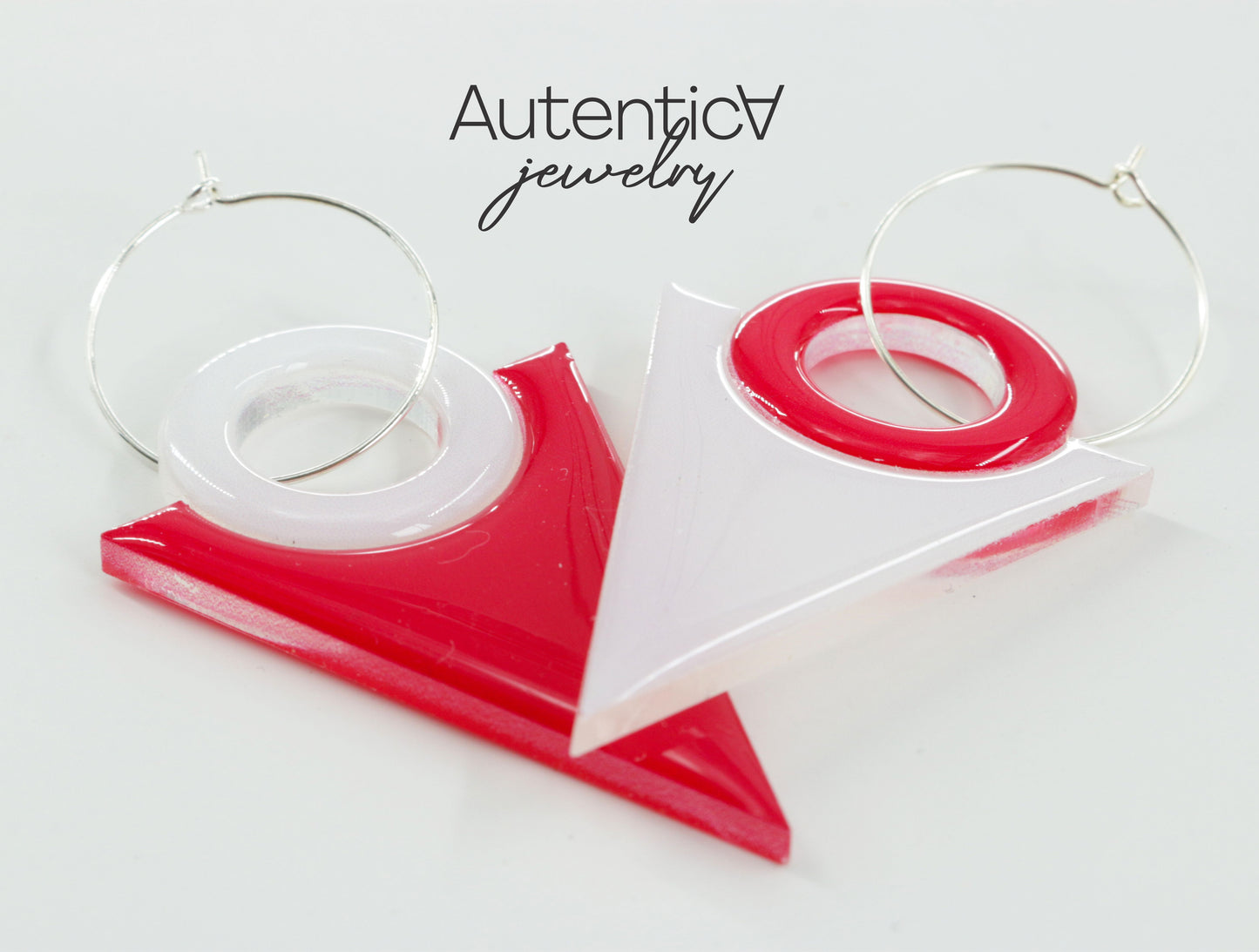 Acrylic Glass Earrings / Modern Style Earrings / White and Red Earrings