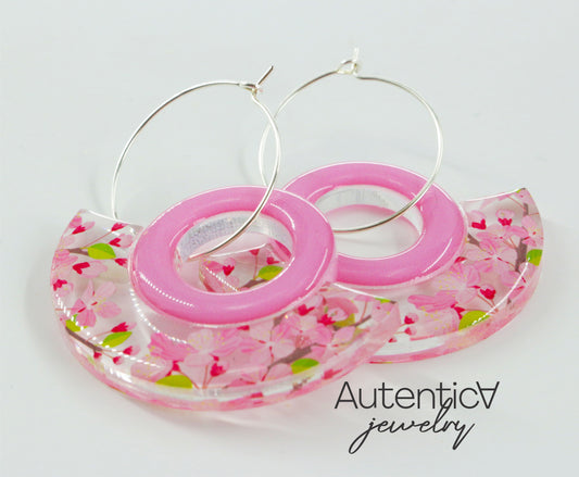 Acrylic Glass Earrings / Cherry Flower Earrings / Colorful Earrings