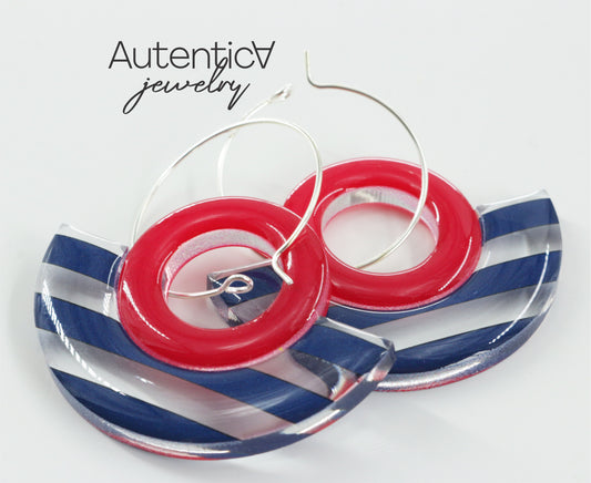 Acrylic Glass Earrings / Blue and Red Earrings / Colorful Earrings