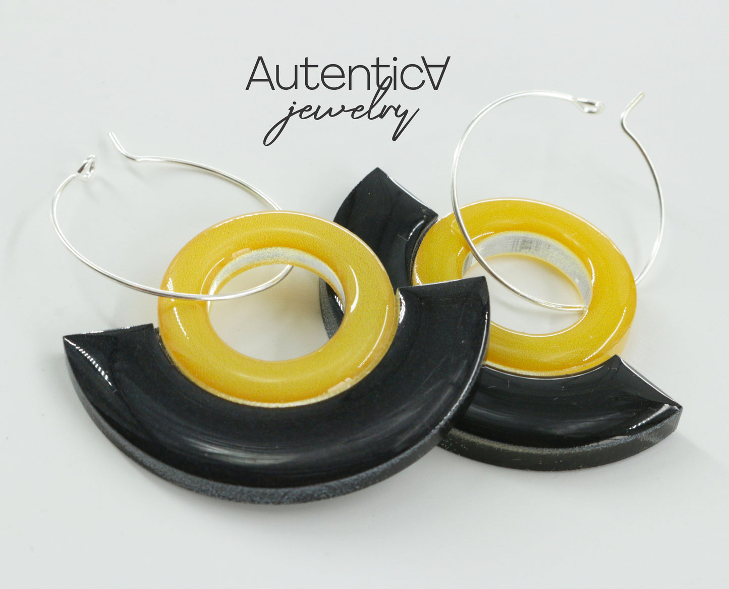 Acrylic Glass Earrings / Yellow and Black  Earrings / Elegant Earrings